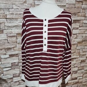 Notations Brand New Striped Burgundy and White Women's Top